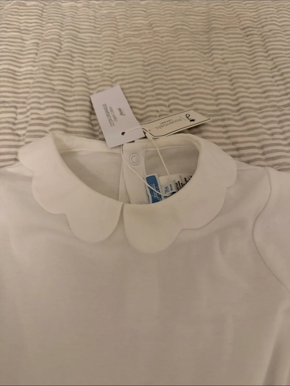 Jacadi White Long-Sleeve One-Piece with Scalloped Collar